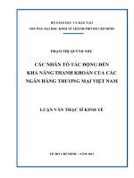 Các nhân tố tác động đến khả năng thanh khoản của các ngân hàng thương mại tại việt nam 