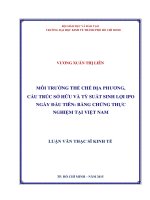 Môi trường thể chế địa phương cấu trúc sở hữu và tỷ suất sinh lợi IPO ngày đầu tiên , bằng chứng thực nghiệm tại việt nam 