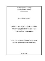 Quản lý tín dụng tại Ngân hàng TMCP Ngoại thương Việt Nam – Chi nhánh Thanh Hóa :  Luận văn ThS. Tài chính - Ngân hàng - Bảo hiểm: 603402