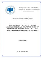 The impact of factors in the csr compliance toward competitiveness of enterprises   case study of small and medium enterprises in ho chi minh city 