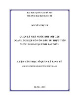 Quản lý Nhà nước đối với các doanh nghiệp có vốn đầu tư trực tiếp nước ngoài tại tỉnh Bắc Ninh : Luận văn ThS.Quản lý Kinh tế : 60 34 01