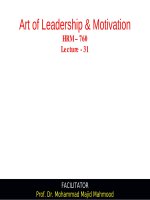 Lecture Art of Leadership and Motivation - Lecture 31