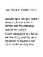 Lecture Literary criticism - Lecture 15: Wordswoth as a romantic critic