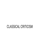 Lecture Literary criticism - Lecture 14: Classical criticism
