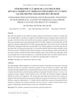 Tính đổi mới và ý định mua sản phẩm mới: Kết quả nghiên cứu nhóm sản phẩm điện tử cá nhân tại thị trường thành phố Hồ Chí Minh