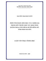 Phân tích dạng hóa học của cadmi (cd) trong đất thuộc khu vực khai thác quặng pb zn làng hích, huyện đồng hỷ, tỉnh thái nguyên 