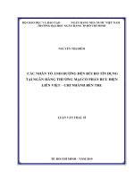 Các nhân tố ảnh hưởng đến rủi ro tín dụng tại ngân hàng thương mại cổ phần bưu điện liên việt   chi nhánh bến tre 