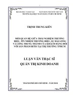 Mối quan hệ giữa trải nghiệm thương hiệu, tín nhiệm thương hiệu, sự hài lòng và lòng trung thành của khách hàng đối với sản phẩm bitis tại thị trường TPHCM  