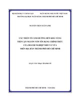 Các nhân tố ảnh hưởng đến khả năng tiếp cận nguồn vốn tín dụng chính thức của doanh ngiệp nhỏ và vừa trên địa bàn thành phố hồ chí minh 