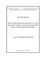 Nhân tố ảnh hưởng đến lợi nhuận của ngân hàng nông nghiệp và phát triển nông thôn việt nam chi nhánh tỉnh lâm đồng 