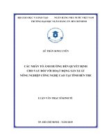Các nhân tố ảnh hưởng đến quyết định cho vay đối với hoạt động sản xuất nông nghiệp công nghệ cao tại tỉnh bến tre 