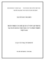 Hoàn thiện cơ chế quản lý vốn tập trung tại ngân hàng TMCP đầu tư và phát triển việt nam 