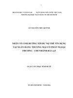 Nhân tố ảnh hưởng tới dư nợ thẻ tín dụng tại ngân hàng thương mại cổ phần ngoại thương   chi nhánh đà lạt 
