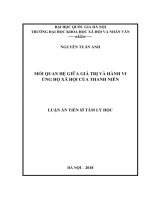 Mối quan hệ giữa giá trị và hành vi ủng hộ xã hội của thanh niên :  Luận án TS. Tâm lý học: 623104
