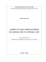 Nghiên cứu phát triển sản phẩm du lịch đặc thù của tỉnh Bạc Liêu :  Luận văn ThS. Quản trị dịch vụ du lịch và lữ hành (Chuyên ngành đào tạo thí điểm)