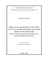 Khảo sát giá trị liên kết và ngữ nghĩa của các từ nối theo phạm trù tương phản trong văn bản tiếng Việt (Trên cơ sở dữ liệu truyện ngắn của ba tác giả Nam Cao, Nguyễn Huy Thiệp, Nguyễn Ngọc Tư)