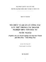 TỔ CHỨC VÀ QUẢN LÝ CÔNG TÁC LƯU TRỮ TRONG CÁC DOANH NGHIỆP 100% VỐN ĐẦU TƯ  NƯỚC NGOÀI