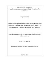 Chính sách định hướng công nghệ thông tin vào việc tin học hóa hệ thống bảo hiểm y tế (Nghiên cứu tại tỉnh Hải Dương) : Luận văn ThS. Quản trị - Quản lý: 60 34 04