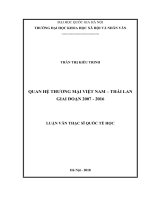 Quan hệ thương mại Việt Nam – Thái Lan giai đoạn 2007 – 2016 :  Luận văn ThS. Khoa học chính trị: 603102