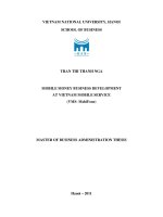Mobile money business development at Vietnam mobile service = Phát triển kinh doanh dịch vụ Mobile Money" tại công ty Thông tin di động (VMS-Mobifone). Luận văn ThS. Kinh doanh và quản lý: 60 34 05"