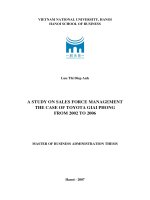 A study on sales force management the case of Toyota Giai Phong from 2002 to 2006 : Luận văn ThS. Kinh doanh và quản lý: 60.34.05