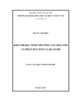 Báo chí Bắc Ninh với công tác bảo tồn và phát huy dân ca Quan họ : Luận văn ThS. Báo chí và truyền thông: 603201