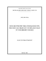 Đảng bộ tỉnh Phú Thọ lãnh đạo bảo tồn, phát huy giá trị di sản văn hóa hát Xoan từ năm 2000 đến năm 2011 : Luận văn ThS. Lịch sử: 60 22 56