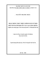 Hoạt động thực hiện chính sách xã hội đối với người khuyết tật tại cộng đồng (Nghiên cứu trường hợp xã Tản Lĩnh, huyện Ba Vì, thành phố Hà Nội)