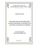Hoạt động giáo dục hoà nhập cho trẻ vị thành  niên vi phạm pháp luật tại Trường Giáo dưỡng  số 2 Ninh Bình