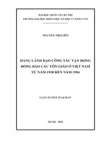 Đảng lãnh đạo công tác vận động đồng bào các tôn giáo ở Việt Nam từ năm 1930 đến năm 1954 :  Luận án TS. Nhân văn khác: 62 22 03