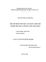 Hồ Chí Minh với việc xây dựng thể chế chính trị Việt Nam Dân chủ cộng hòa :  Luận án TS. Khoa học chính trị: 623102