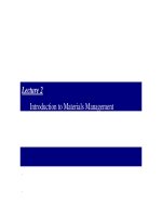 Lecture Principle of inventory and material management - Lecture 2: Introduction to Materials Management
