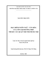 Đặc điểm ngôn ngữ - văn hóa của tên gọi đường phố thuộc các quận nội thành Hà Nội