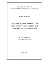 Thực hiện quy chế dân chủ cơ sở trong xây dựng nông thôn mới qua thực tiễn tỉnh Hưng Yên : Luận văn ThS. Khoa học chính trị: 60 31 20