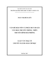Vấn đề bảo tồn và phát huy di sản văn hóa truyền thống trên truyền hình Hải Phòng : Luận văn ThS. Báo chí và truyền thông: 603201