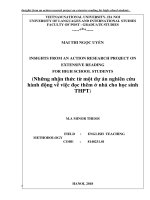 Insights from an action research project on extensive reading  for high school students =  Những nhận thức từ một dự án nghiên cứu hành động về việc đọc thêm ở nhà cho học sinh THPT). M.A. Thesis Linguistics: 81401