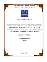 The effectiveness of using creative writing in warm-up activities to motivate first-year English major students at national economics university in integrated skills lessons