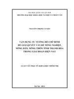 Vận dụng tư tưởng hồ chí minh để giải quyết vấn đề nông nghiệp, nông dân, nông thôn tỉnh thanh hóa trong giai đoạn hiện nay 