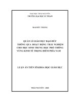 Quản lí giáo dục đạo đức thông qua hoạt động trải nghiệm cho học sinh trung học phổ thông vùng kinh tế trọng điểm phía nam 