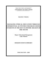 Quản lí giáo dục đạo đức thông qua hoạt động trải nghiệm cho học sinh trung học phổ thông vùng kinh tế trọng điểm phía nam tt tiếng anh 
