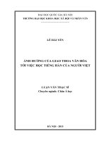 Ảnh hưởng của giao thoa văn hóa tới việc học tiếng Hàn của người Việt : Luận văn ThS. Khu vực học: 60 31 06 01