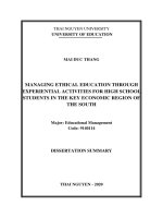 Quản lí giáo dục đạo đức thông qua hoạt động trải nghiệm cho học sinh trung học phổ thông vùng kinh tế trọng điểm phía nam tt tiếng anh 