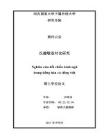 汉越敬语对比研究 =  Nghiên cứu đối chiếu kính ngữ trong tiếng Hán và tiếng Việt. Luận văn ThS. Ngôn ngữ và văn hoá nước ngoài: 602202