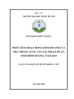phân tích hoạt động kinh doanh của nhà thuốc tùng vân tại thị xã dĩ an, tỉnh bình dƣơng, năm 2019 