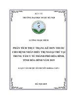 phân tích thực trạng kê đơn thuốc cho bệnh nhân điều trị ngoại trú tại trung tâm y tế thành phố hòa bình, tỉnh hòa bình năm 2019 