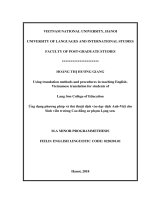 Using translation methods and procedures in teaching English-Vietnamese translation for students of Lang Son College of Education