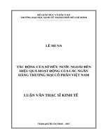 Tác động của sở hữu nước ngoài đến hiệu quả hoạt động của các ngân hàng thương mại cổ phần việt nam 
