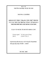 khảo sát thực trạng tồn trữ thuốc và vắc xin tại trung tâm y tế quận 3 thành phố hồ chí minh năm 2018 