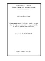 Phân tích tác động của các yếu tố lên thu nhập của nông hộ canh tác một vụ tôm, một vụ lúa tại huyện an minh, tỉnh kiên giang 