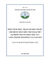 phân tích thực trạng kê đơn thuốc cho bệnh nhân điều trị ngoại trú tại bệnh viện đa khoa khu vực long thành tỉnh đồng nai năm 2019 